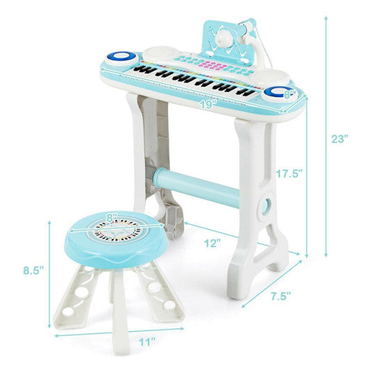 37-key Kids Electronic Piano Keyboard Playset-Blue