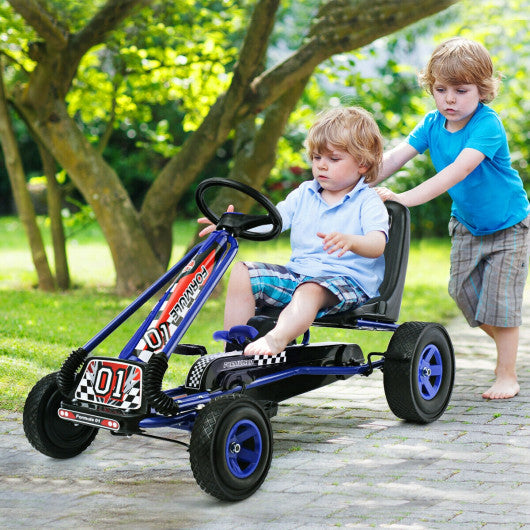 4 Wheels Kids Ride On Pedal Powered Bike Go Kart Racer Car Outdoor Play Toy-Blue