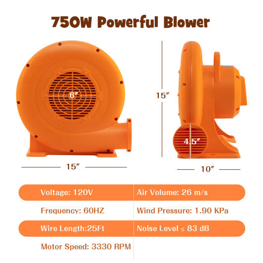 0.5HP/0.7HP/1.0HP Air Blower for Inflatables with 25 feet Wire and GFCI Plug-1.0HP