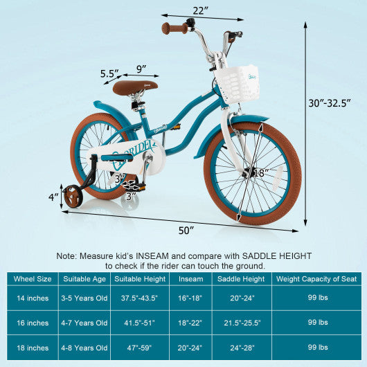 Children Bicycle with Front Handbrake and Rear Coaster Brake-Turquoise