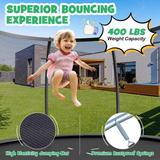 12FT ASTM Approved Recreational Trampoline with Ladder-Black