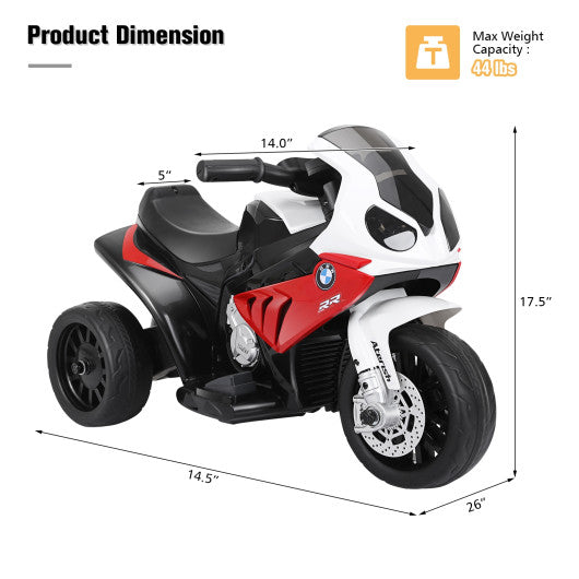 6V Kids 3 Wheels Riding BMW Licensed Electric Motorcycle-Red
