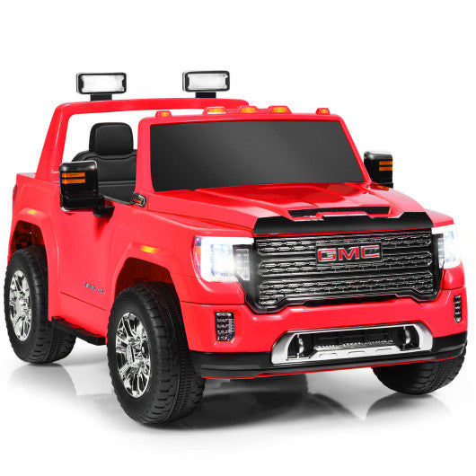 12V 2-Seater Licensed GMC Kids Ride On Truck RC Electric Car with Storage Box-Red