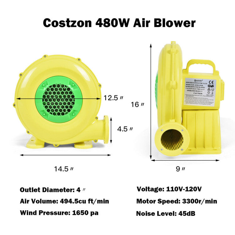 Air Blower Pump Fan 480 W 0.6 HP For Inflatable Bounce House