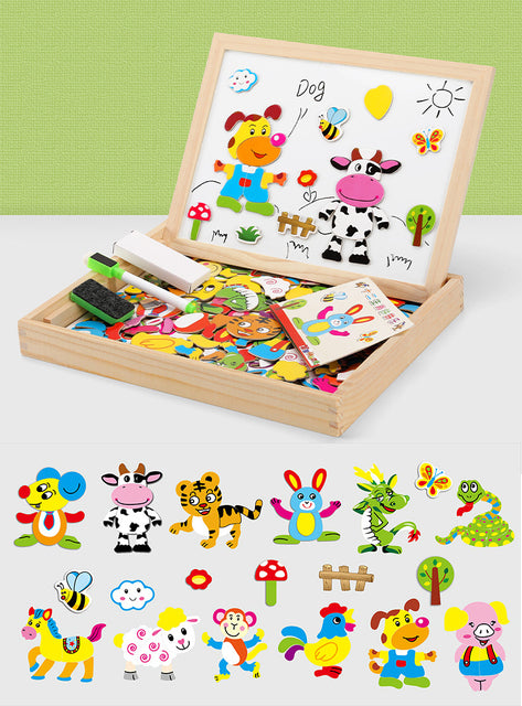 100+Pcs Wooden Multifunction Children Animal Puzzle Writing Magnetic Drawing Board Blackboard Learning Education Toys For Kids