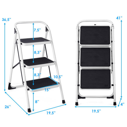 Folding 3-Step Ladder with Handgrip and Anti-Slip Platform