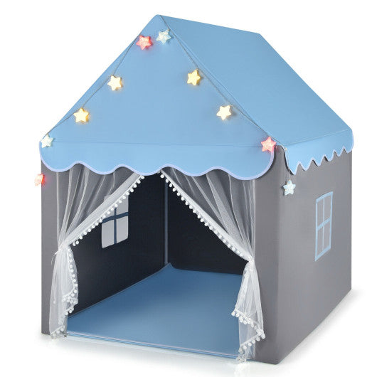 Kids Playhouse Tent with Star Lights and Mat-Blue