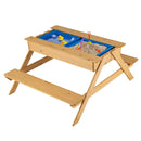 Kids Wooden Picnic Table 3-in-1 for Outdoor Water Sand Table with Play Boxes
