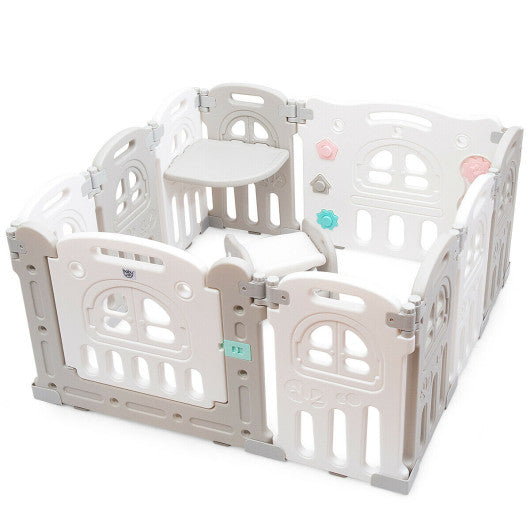 10-Panel Foldable Baby Playpen with Tray Table and Desk
