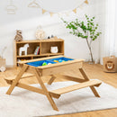 Kids Wooden Picnic Table 3-in-1 for Outdoor Water Sand Table with Play Boxes