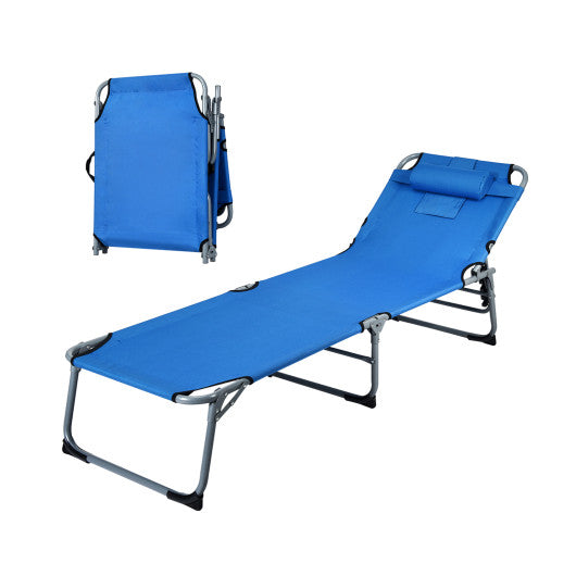 Folding Chaise Lounge Chair with Face Hole for Beach-Blue