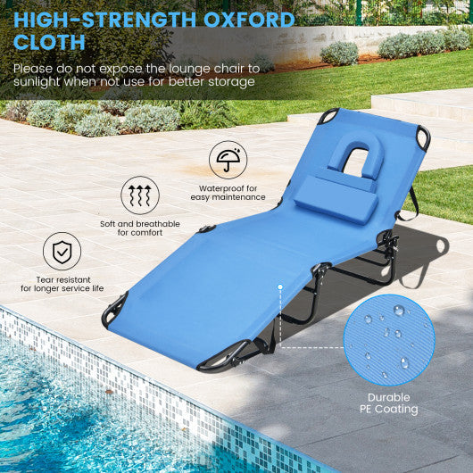 Beach Chaise Lounge Chair with Face Hole and Removable Pillow-Blue