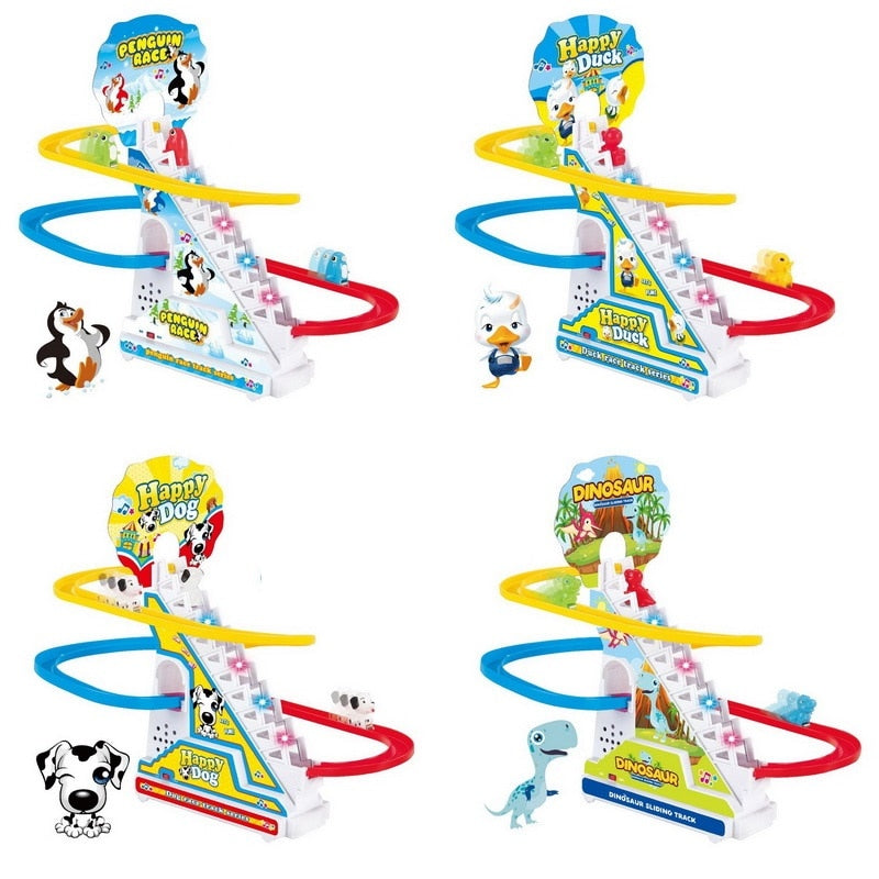 Climbing Stairs Track Electronic Music Toys Like Funny Cartoon Penguin Dinosaur Dog Duck For Children Can Serve As A Birthday Gift