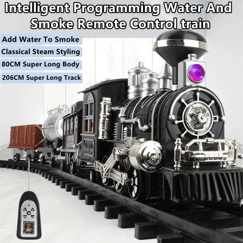 lntelligent Programming Add Water Smoke Remote Control Train 80CM DIY Assembly Parent-Child Interaction Classical Steam RC Toys