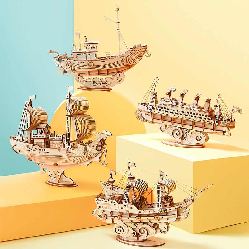 3D Wooden Puzzle Games Boat & Ship Model Toys For Children As Birthday Gift