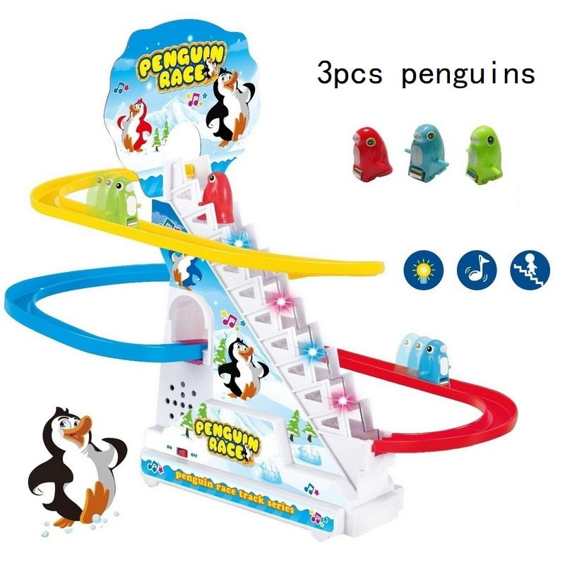 Climbing Stairs Track Electronic Music Toys Like Funny Cartoon Penguin Dinosaur Dog Duck For Children Can Serve As A Birthday Gift