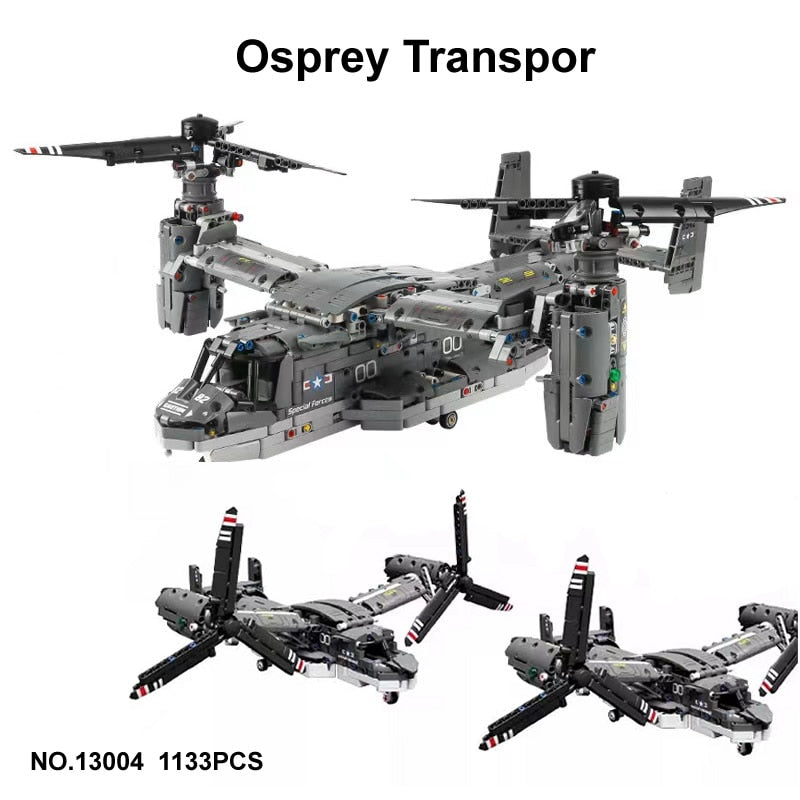 WW2 High-tech Military Weapon Remote Control The V-22 Osprey Airplane Model Building Block Fighter RC Brick Toys Kids Gift 42113