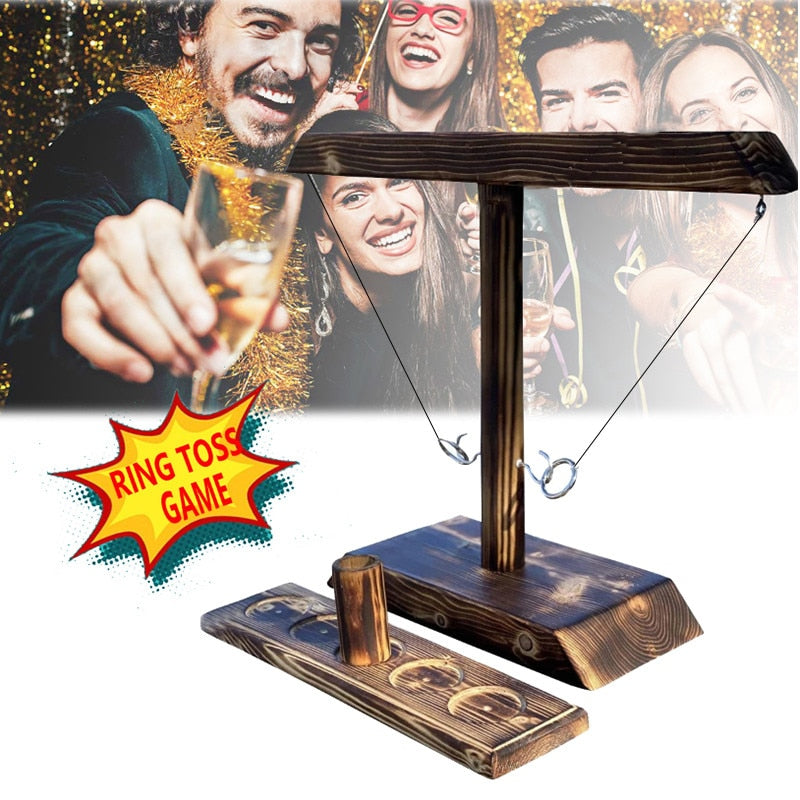 Ring Toss Games for Kids Adults Home Party Drinking Games Fast-paced Handheld Wooden Board Games Shot Ladder Bundle Outdoor Bars