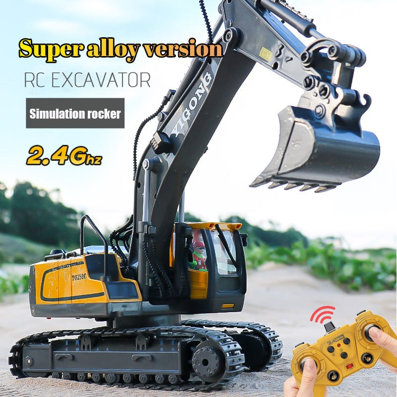 YIGONG Kids Simulation 11 Channel Alloy Remote Control Excavator Toy Remote Control Electric Large Engineering Car Toy Gift