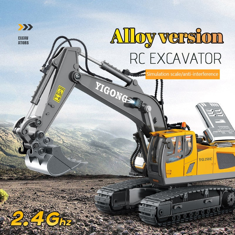 YIGONG Kids Simulation 11 Channel Alloy Remote Control Excavator Toy Remote Control Electric Large Engineering Car Toy Gift