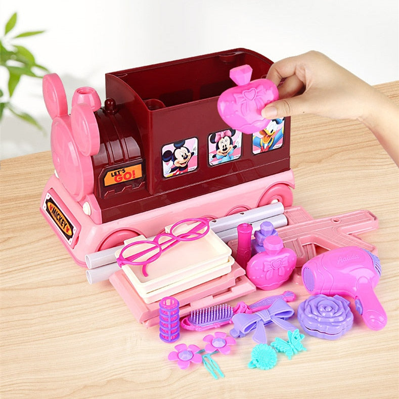 [Disney] Kids Cosmetics Minnie Mouse Smakeup Box Play House Little Train Dress Up Set  for kids play house toys for girls gift