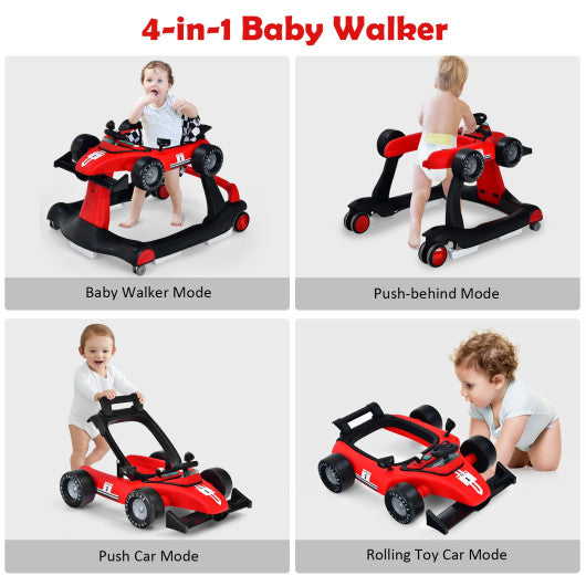 4-in-1 Foldable Activity Push Walker with Adjustable Height-Red