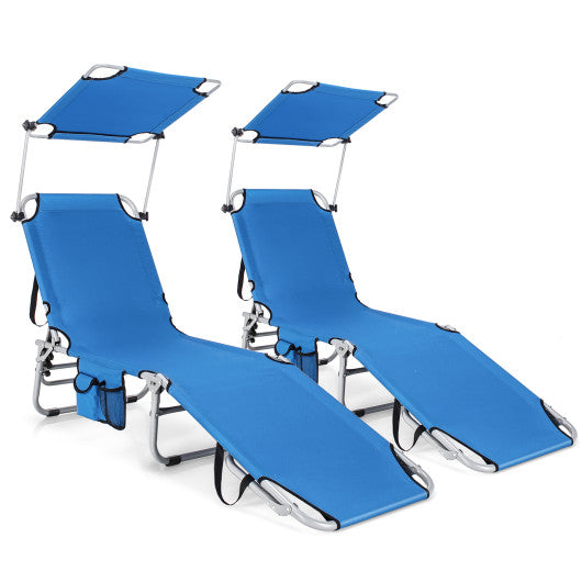 Adjustable Outdoor Beach Patio Pool Recliner with Sun Shade-Navy