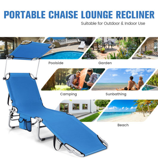 Adjustable Outdoor Beach Patio Pool Recliner with Sun Shade-Navy