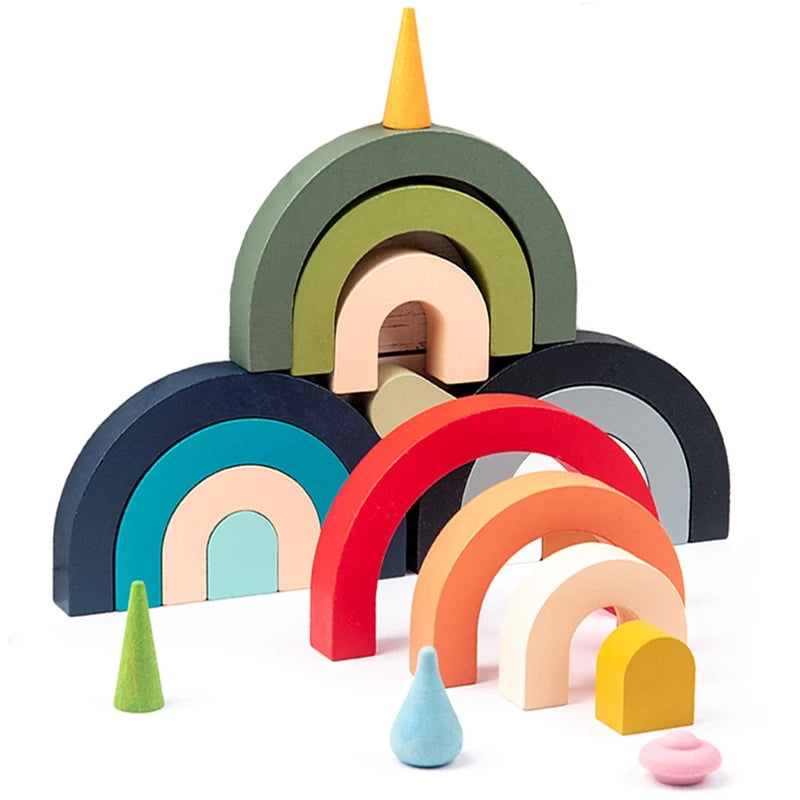 Arched Wooden Rainbow Stacked Building Blocks For Kids Toys And Gifts