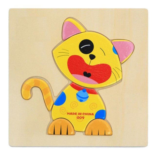 3D Wooden Jigsaw Puzzle Is Educational Toy For Learning With Cartoon, Animal, And Fruit Images To Kindle Intelligence in Children