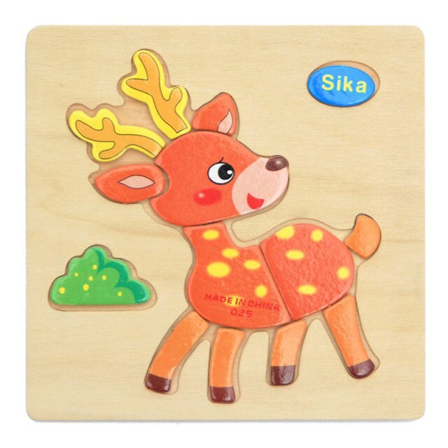 3D Wooden Jigsaw Puzzle Is Educational Toy For Learning With Cartoon, Animal, And Fruit Images To Kindle Intelligence in Children