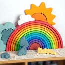 Large Wooden 28 Building Blocks Rainbow Stacking Game For Montessori Children